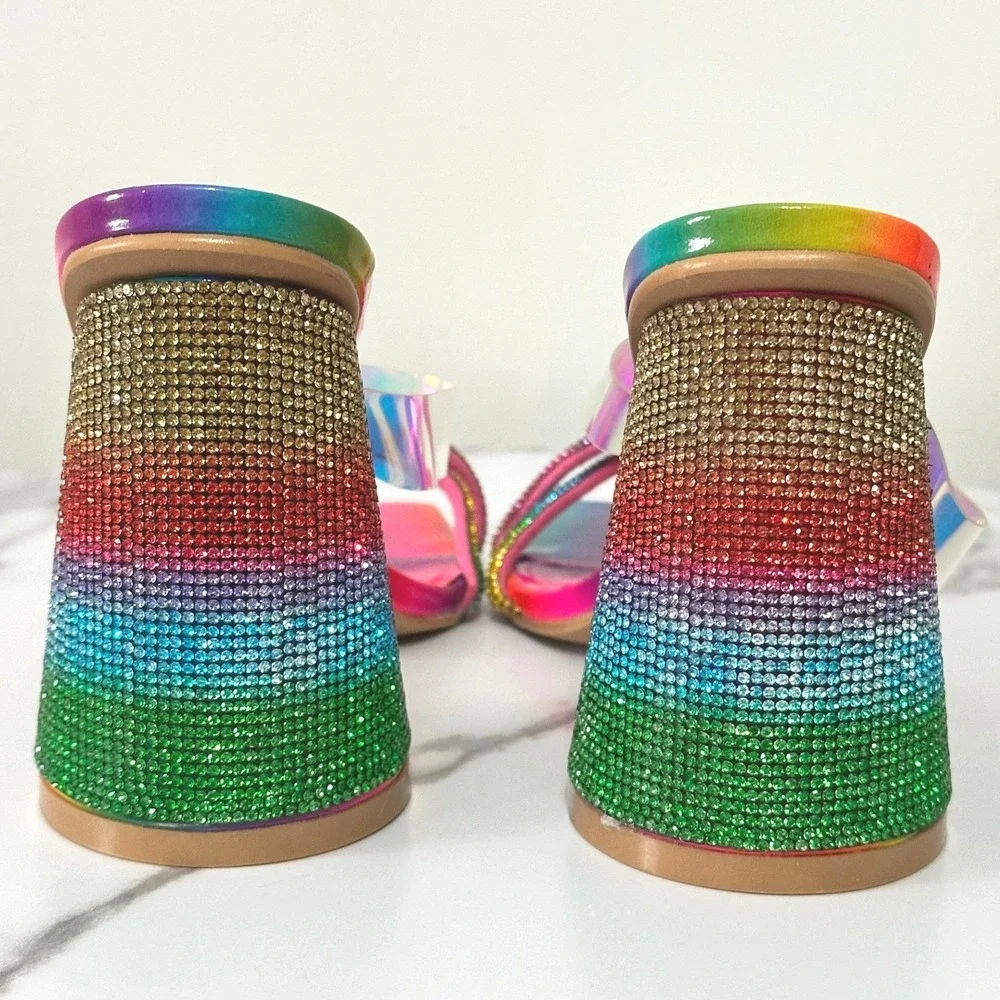 Cape Robbin Beatrizia Rainbow Rhinestone Block Heels Pink Mesh Leggings Set 8.5‎